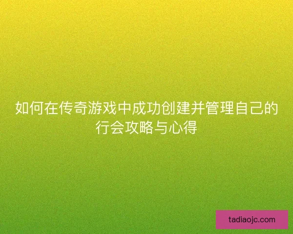 如何在传奇游戏中成功创建并管理自己的行会攻略与心得