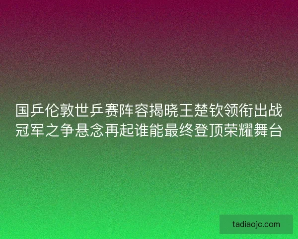 国乒伦敦世乒赛阵容揭晓王楚钦领衔出战冠军之争悬念再起谁能最终登顶荣耀舞台